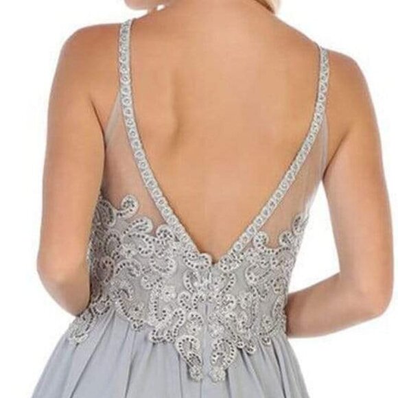 NWT May Queen MQ1614 Cocktail Dress Silver Size 8 - Picture 4 of 6